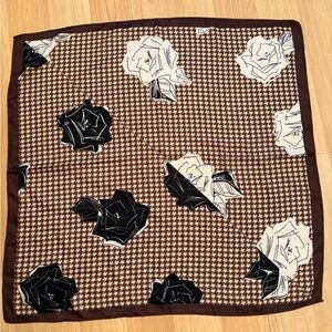 Vintage Brown and cream houndstooth & Rose Scarf. Very soft, may have some wool.
